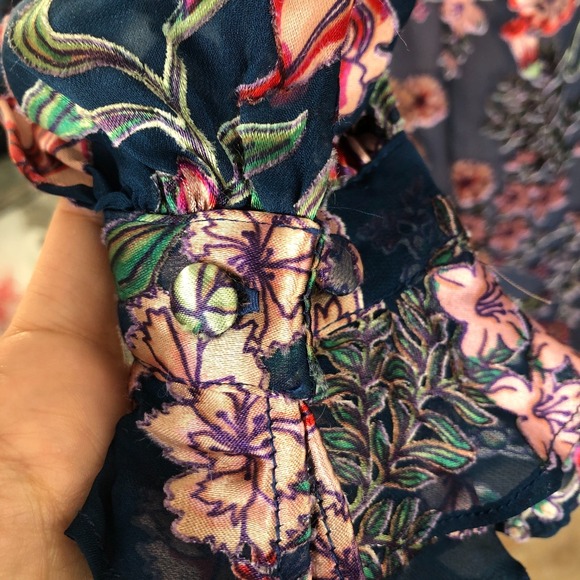 For Love And Lemons Blue Floral Romantic Feminine Silk Blend Mini Dress Sz XS - Picture 10 of 16